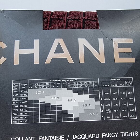 CHANEL Tights Size 2 New Bordeaux & Black CC logos - Picture 2 of 8